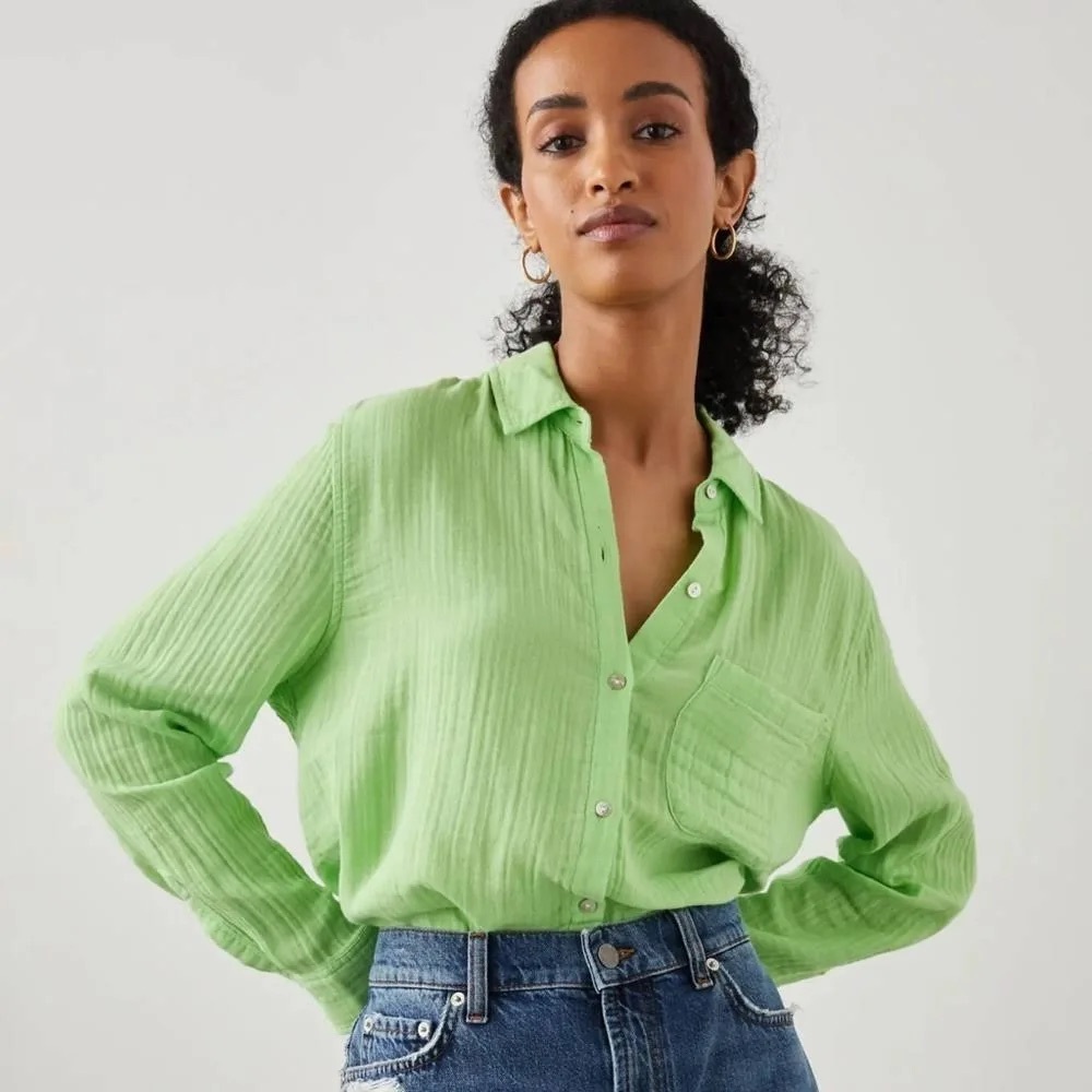 NWT Rails Lime Green Button-Down Textured Shirt Sz M